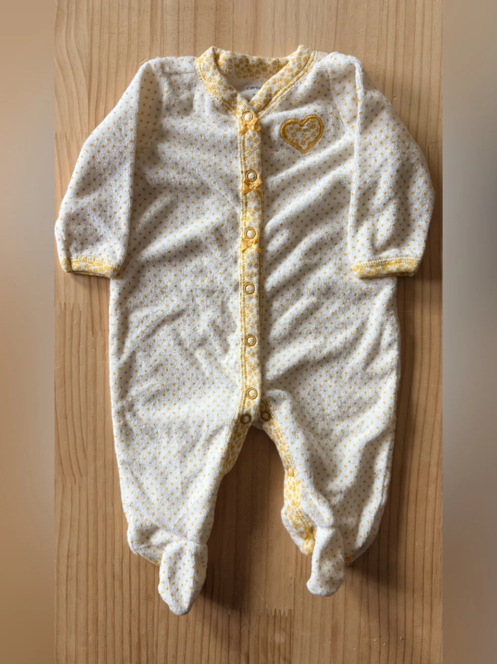Carter's White and Yellow Dot Snap-Front Footed Romper